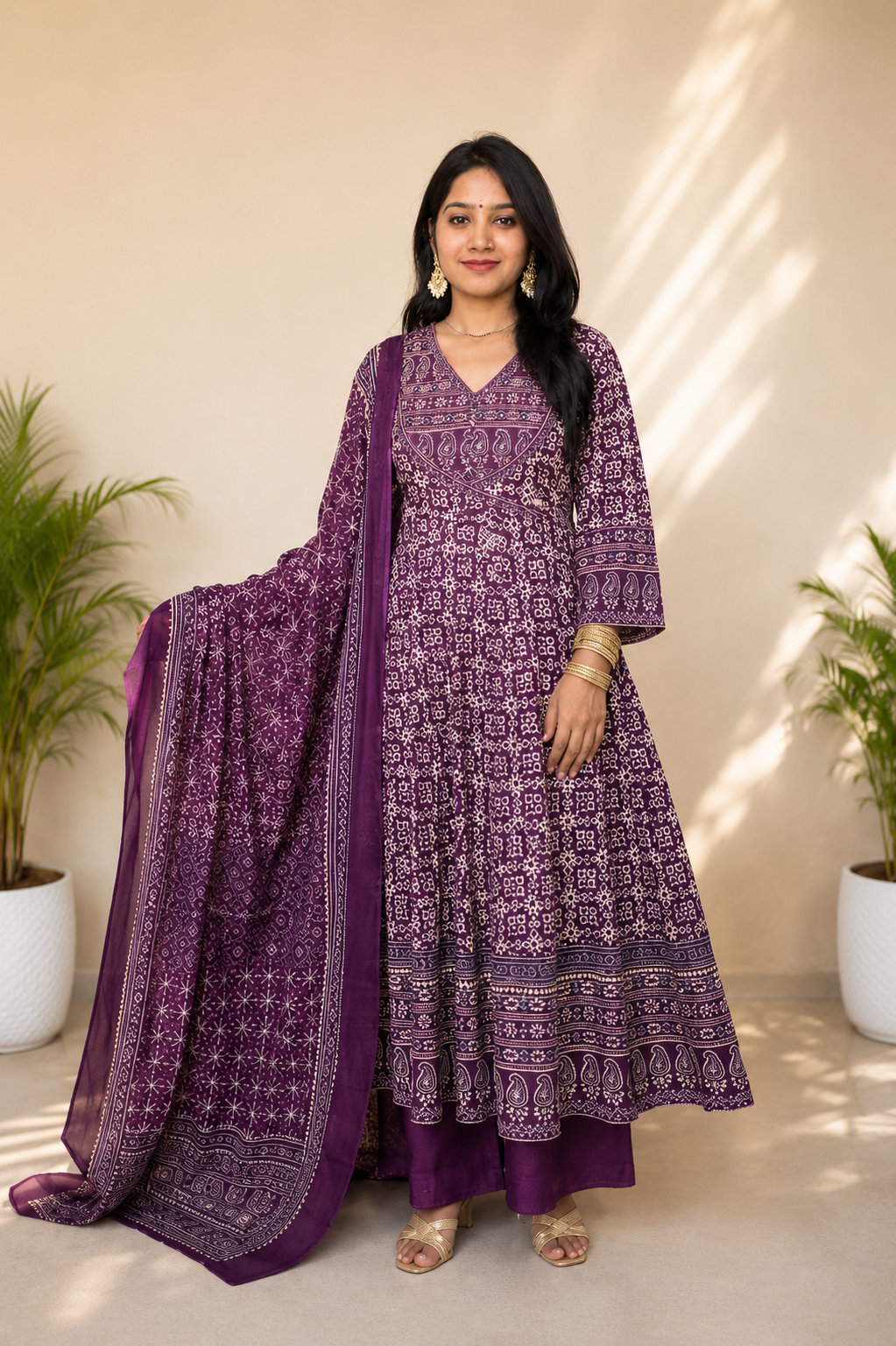 Purple Ajrakh Anarkali Set