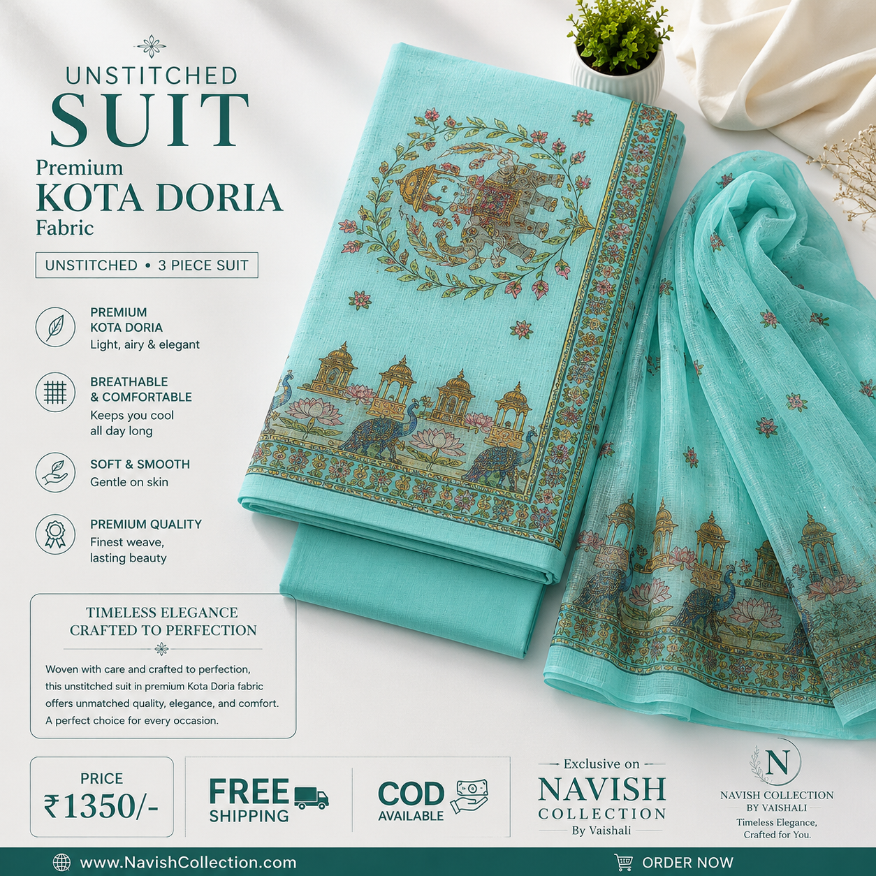 Royal Rajwadi Peacock Collection β Premium Kota Doria Printed Unstitched Suit Set