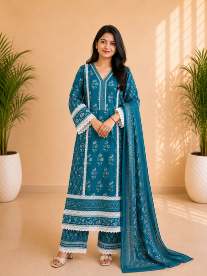 Beautiful Printed Straight Cut Suit Set