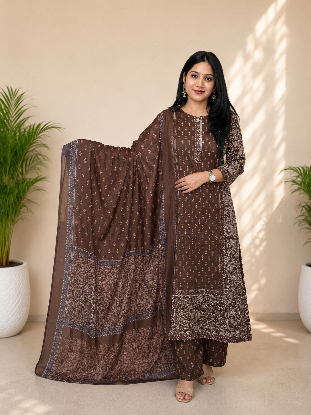 Traditional Ajrakh Print Pure Cotton 3 Piece Suit Set