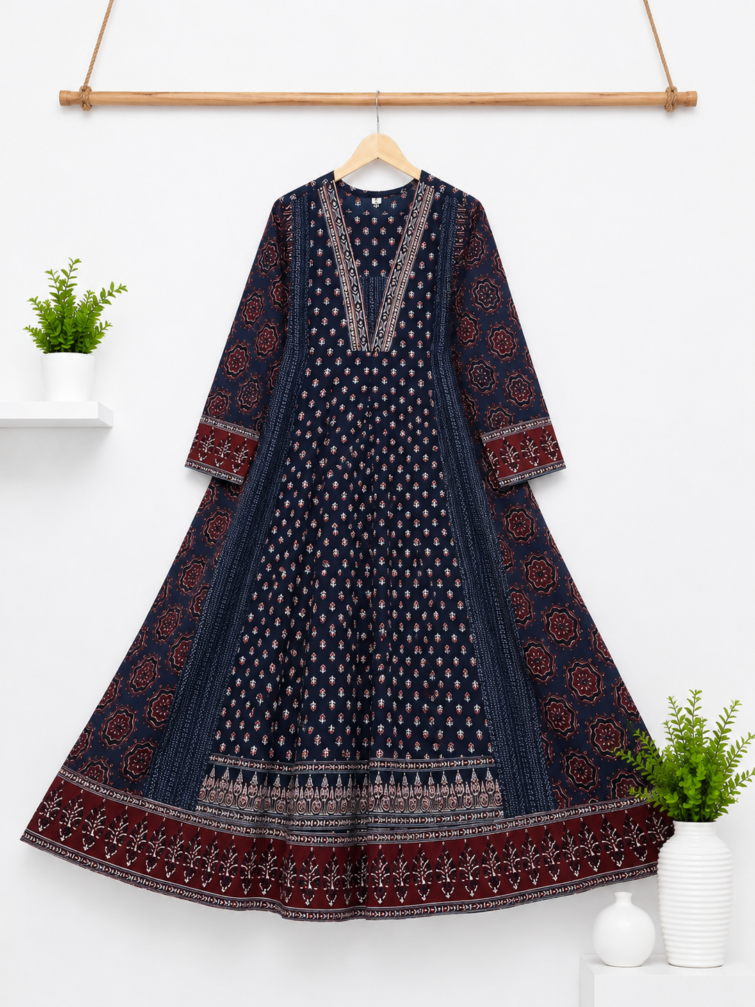 Blue Pure Cotton Printed Anarkali Suit Set