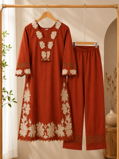 Embroidered 3 Piece Suit Set