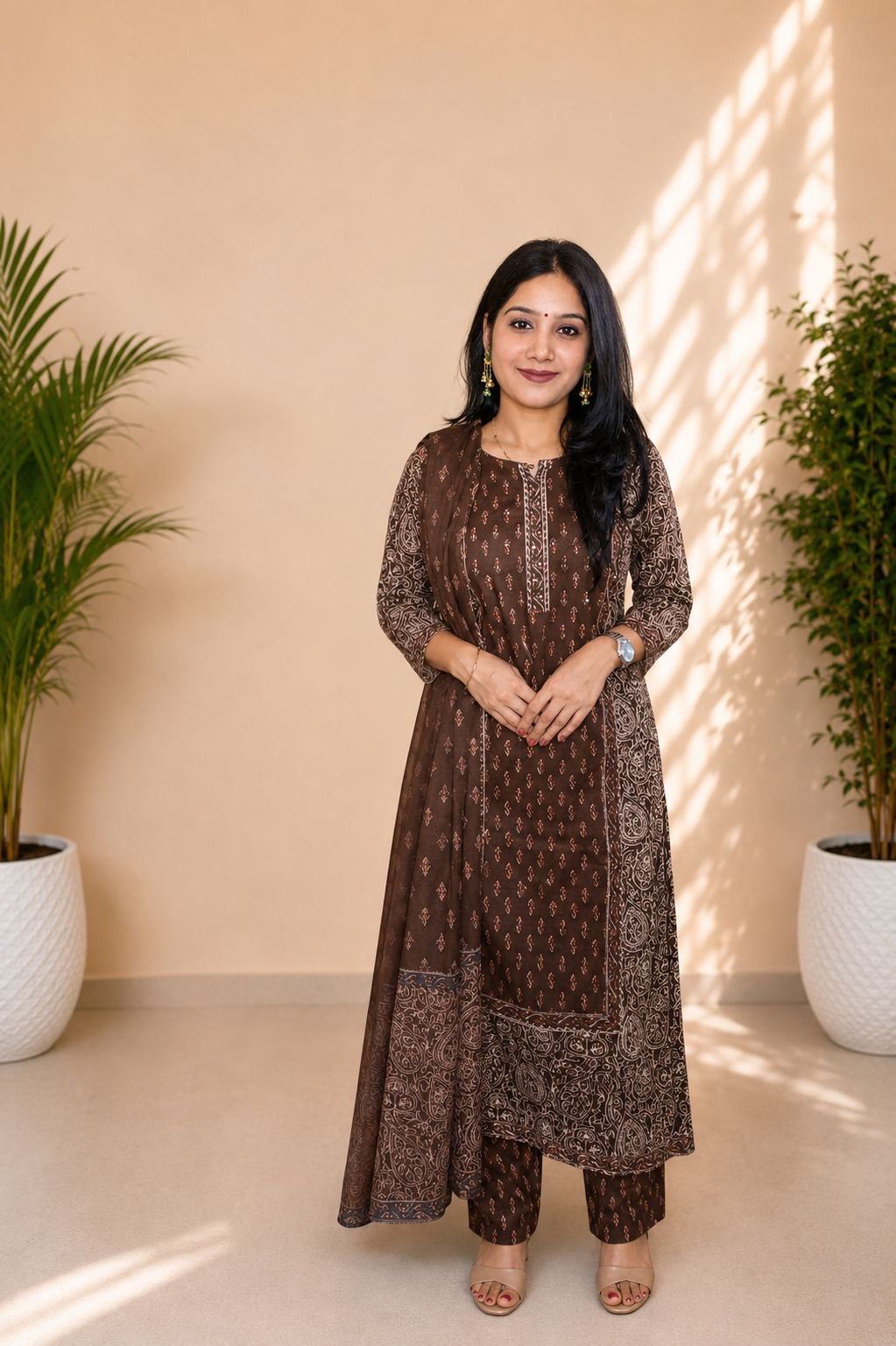 Traditional Ajrakh Print Pure Cotton 3 Piece Suit Set