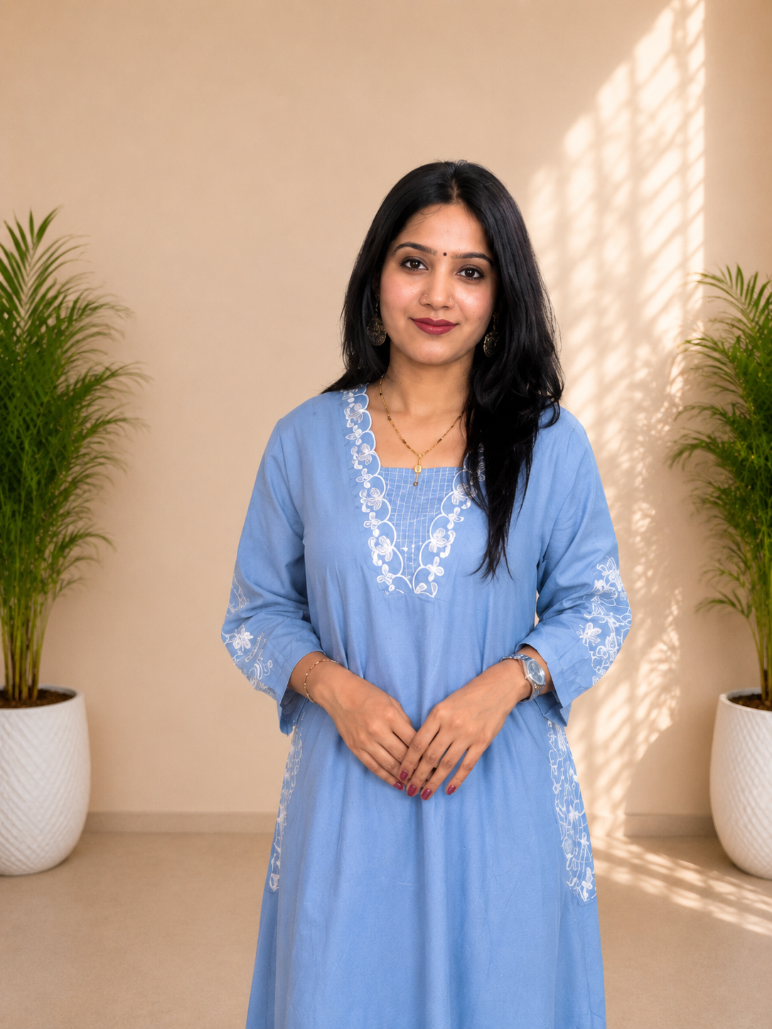 Embroidered A-Line Suit Set with Both Side Pockets
