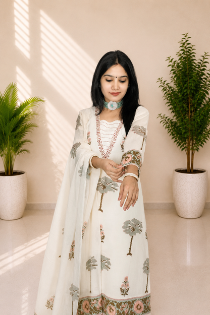 Women’s Premium Mul Cotton Hand Block Printed A-Line Kurta Set
