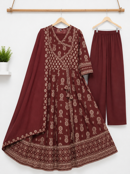 Cotton Printed Angrakha Anarkali Suit Set