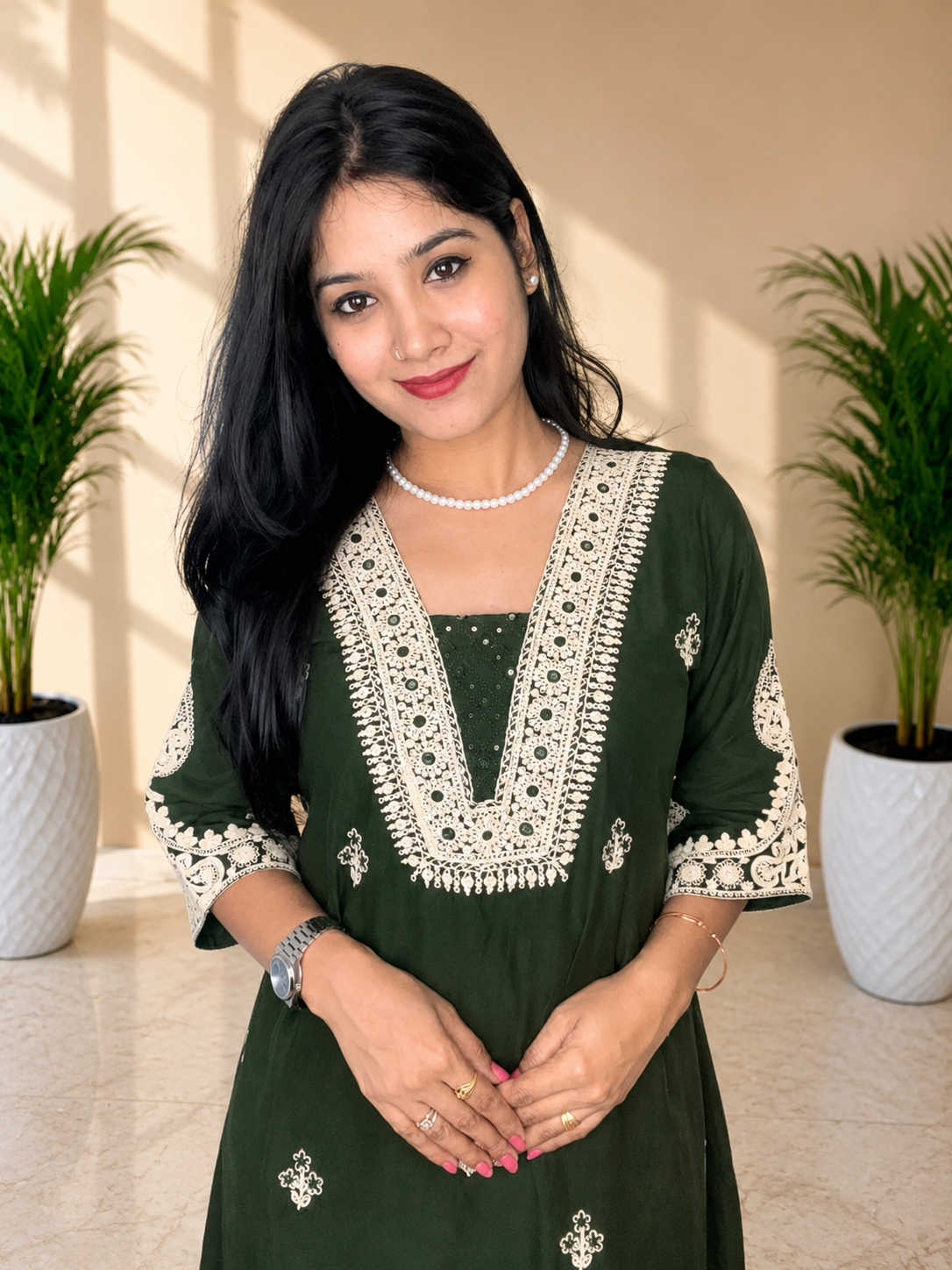 Party Wear Embroidered Cotton Suit with Mirror Work | Women’s Kurta Pant Dupatta Set