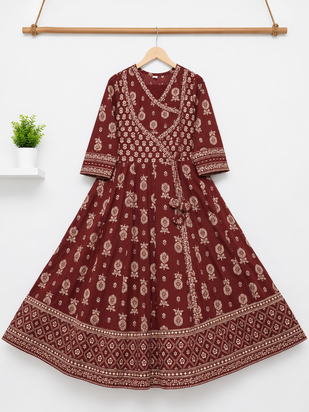 Cotton Printed Angrakha Anarkali Suit Set