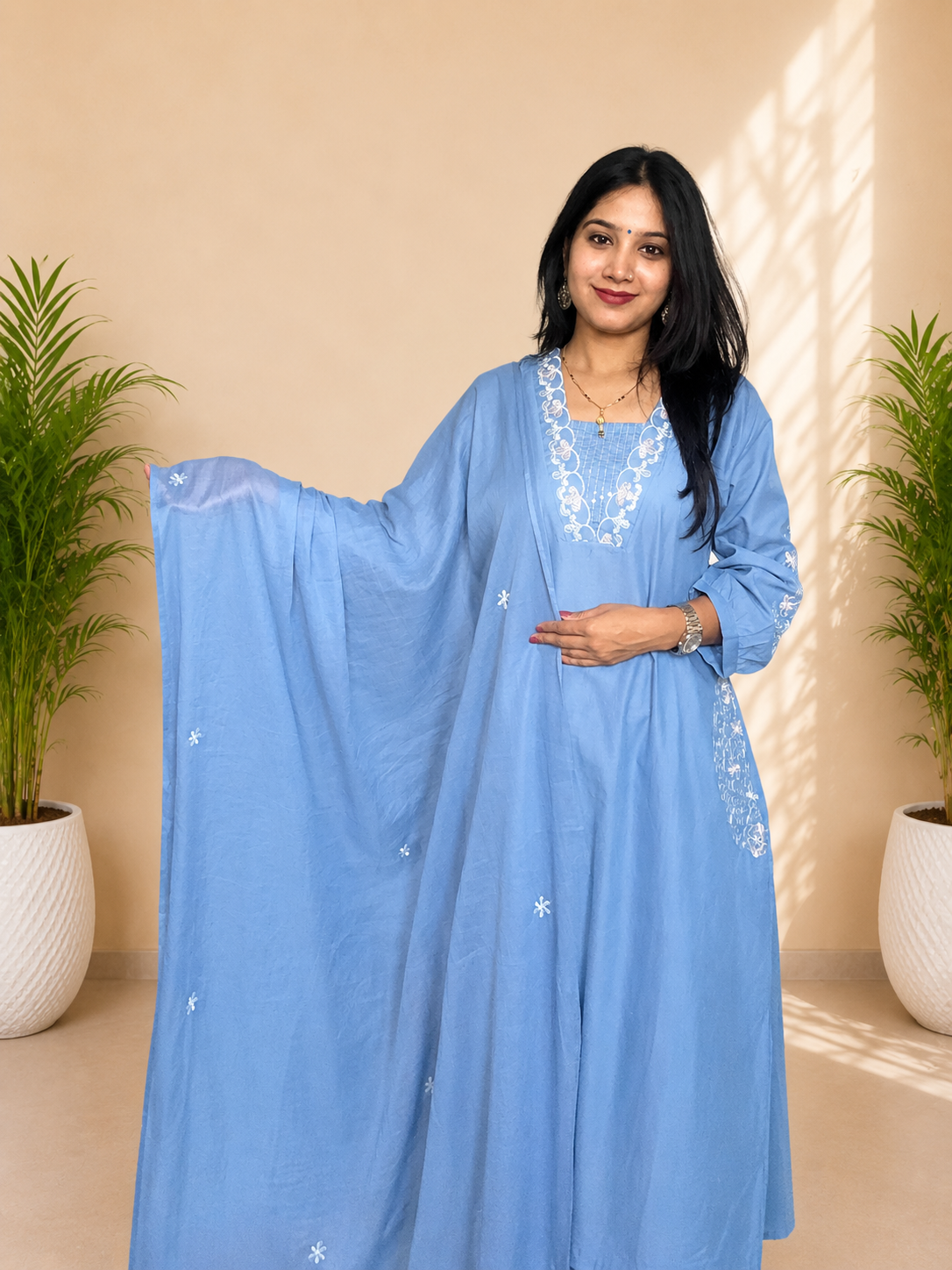 Embroidered A-Line Suit Set with Both Side Pockets