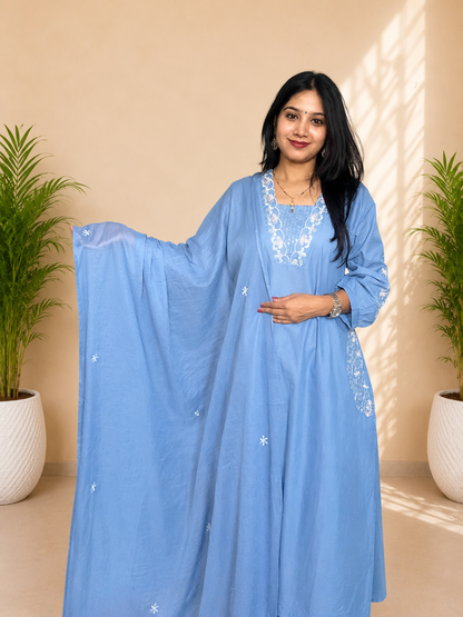 Embroidered A-Line Suit Set with Both Side Pockets