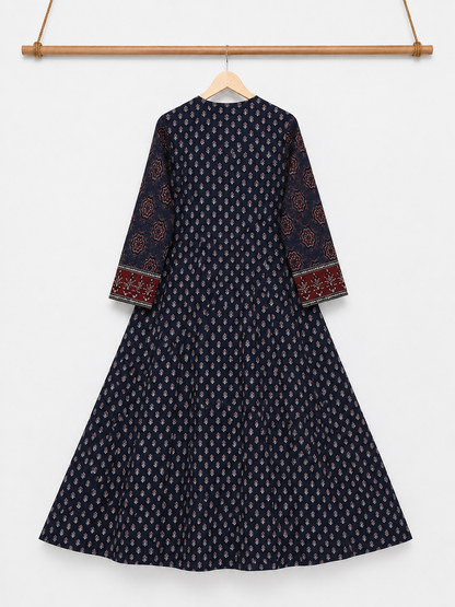 Blue Pure Cotton Printed Anarkali Suit Set