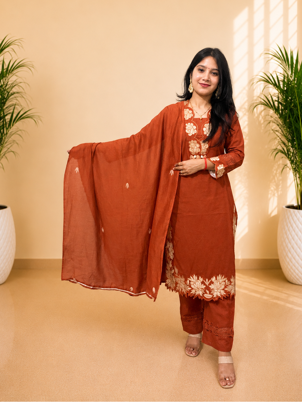 Embroidered 3 Piece Suit Set