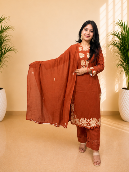 Embroidered 3 Piece Suit Set