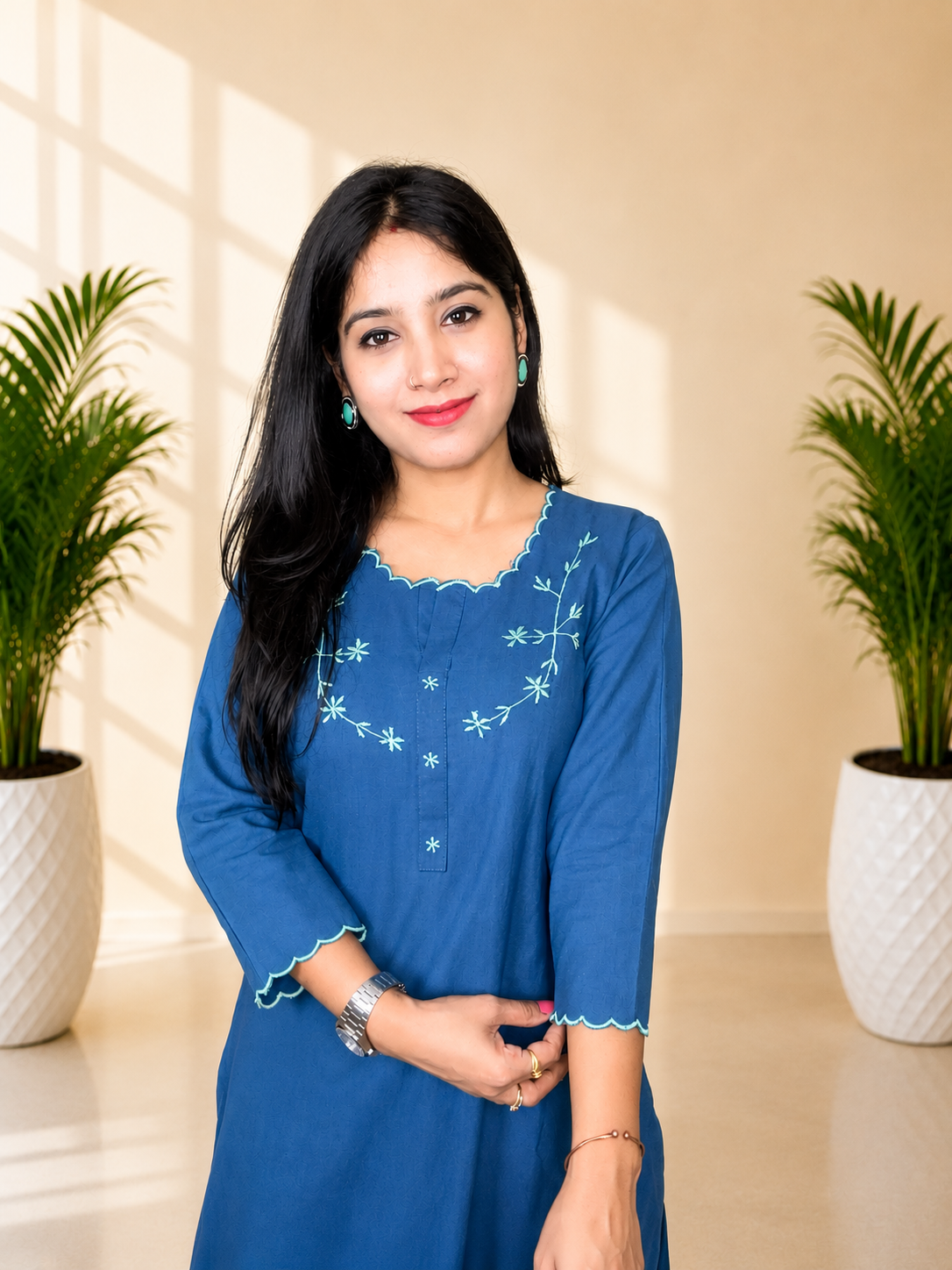 Premium Flex Cotton Embroidered Kurta Pant Set with Digital Print Dupatta