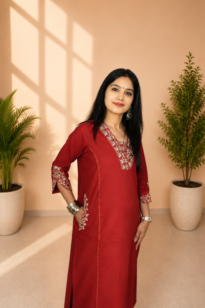 Women’s Red Designer Kurta Set