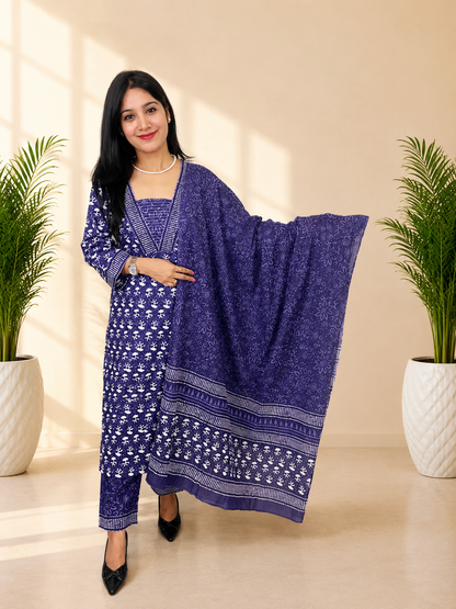Purple Pure Cotton Printed Kurta Pant Dupatta Set | Women’s Ethnic Wear