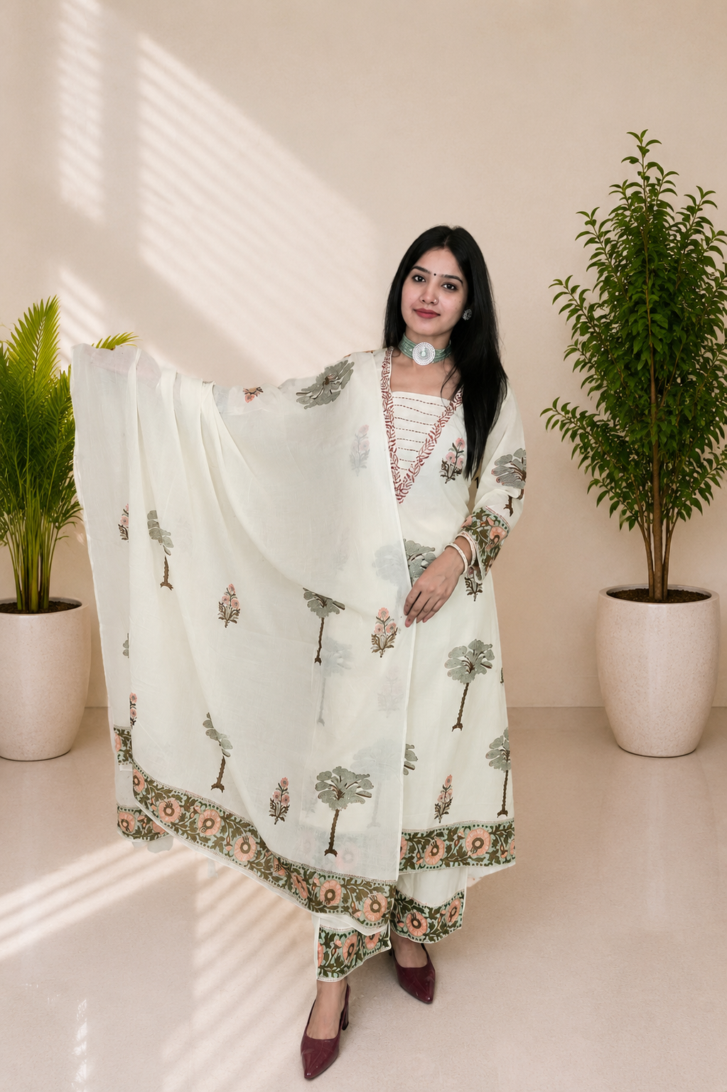 Women’s Premium Mul Cotton Hand Block Printed A-Line Kurta Set