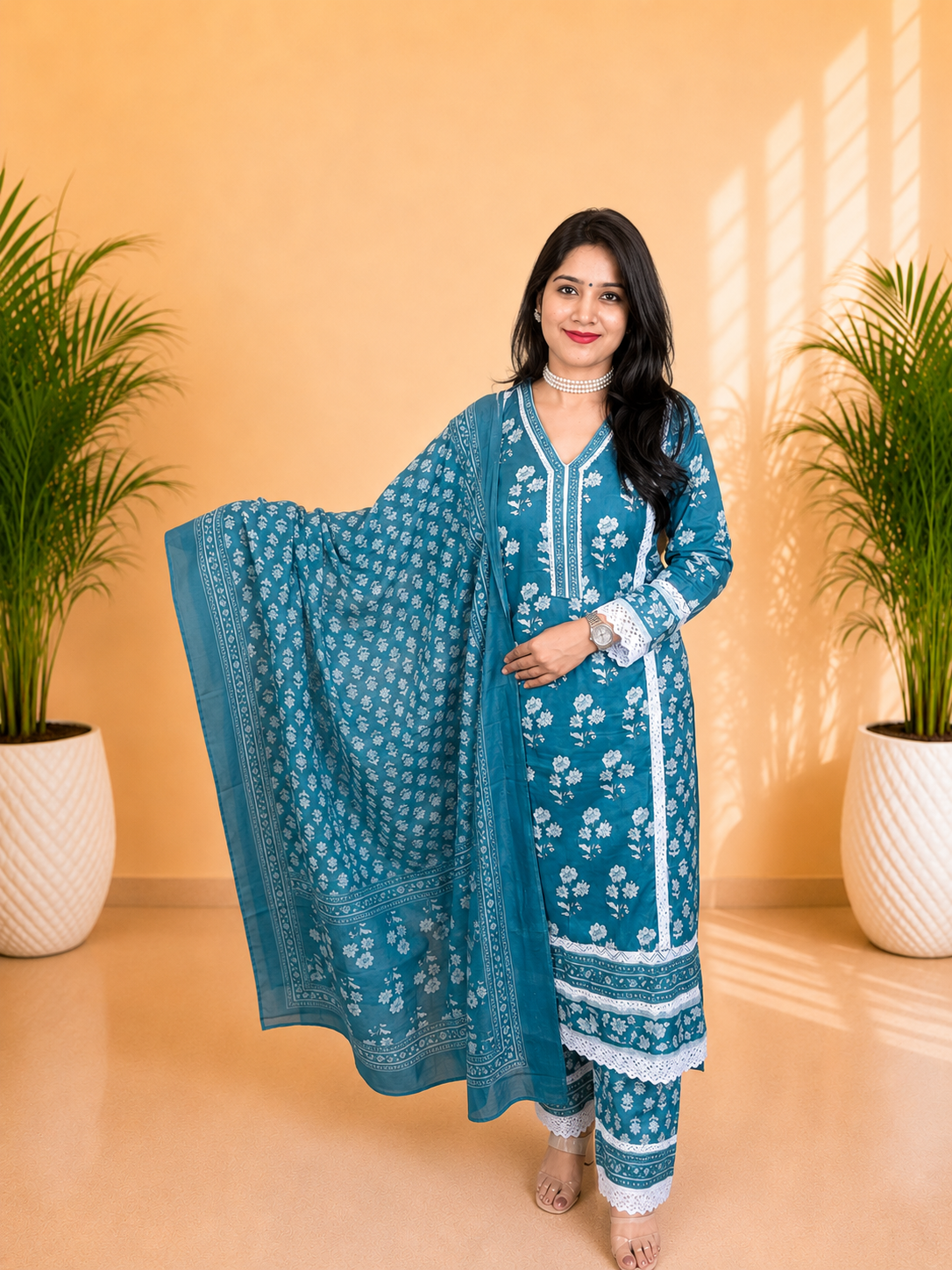 Beautiful Printed Straight Cut Suit Set