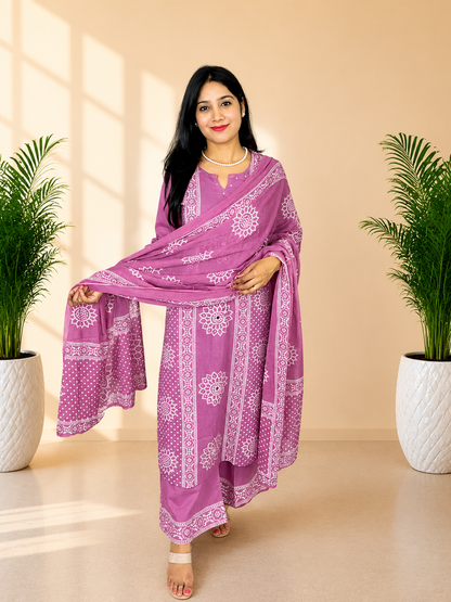 Pink Pure Cotton Bandhej Print Mirror Work Palazzo Suit Set with Dupatta | Women’s Ethnic Wear