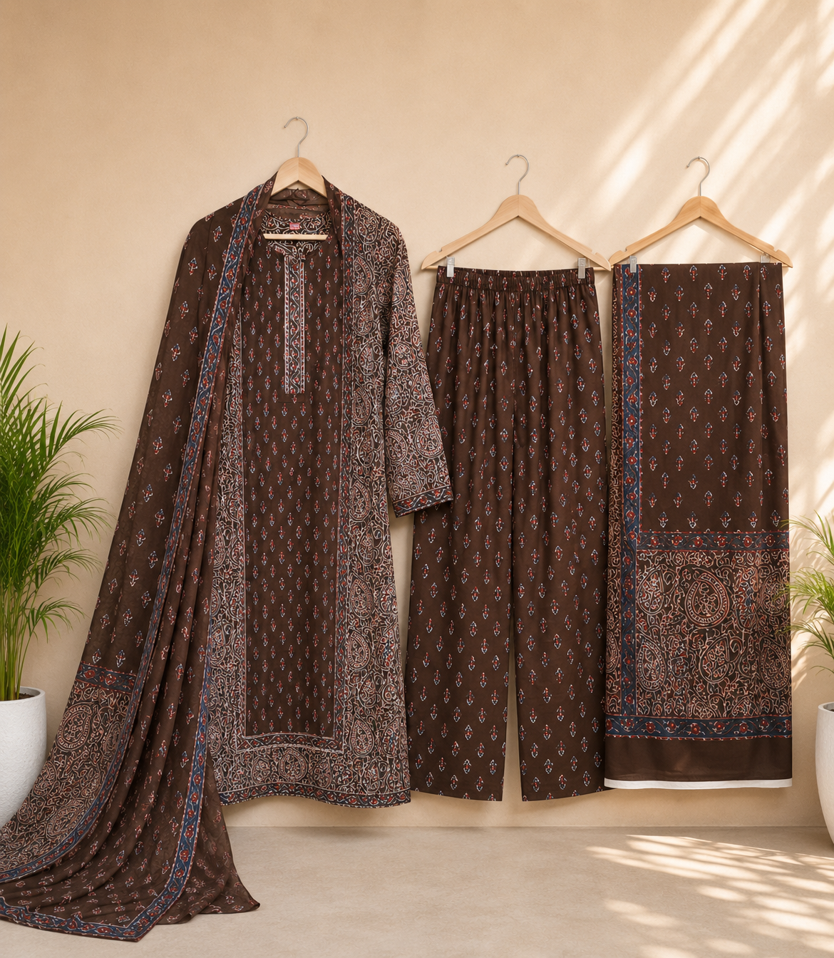 Traditional Ajrakh Print Pure Cotton 3 Piece Suit Set
