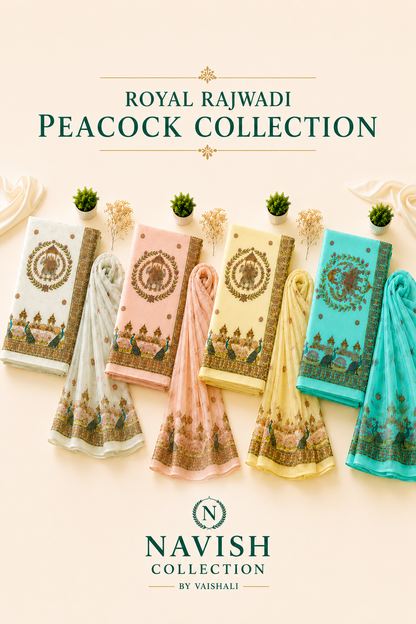 Royal Rajwadi Peacock Collection – Premium Kota Doria Printed Unstitched Suit Set