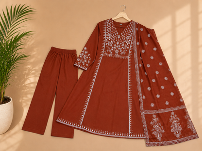 Rust Elegance Embroidered A-Line Suit Set