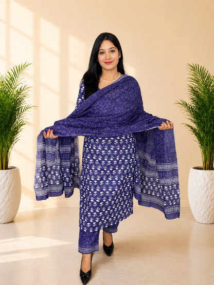Purple Pure Cotton Printed Kurta Pant Dupatta Set | Women’s Ethnic Wear
