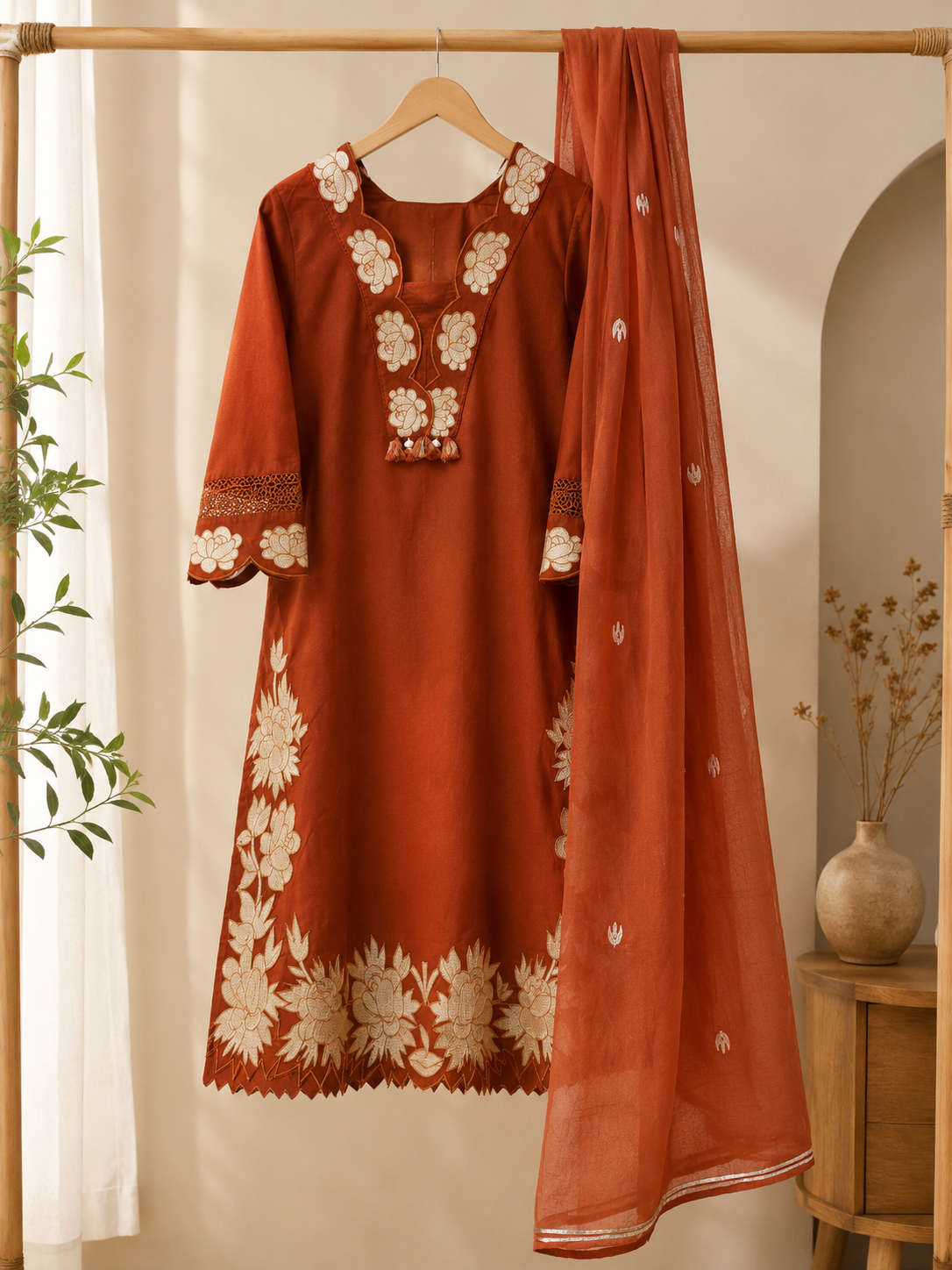 Embroidered 3 Piece Suit Set
