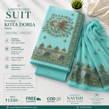 Royal Rajwadi Peacock Collection – Premium Kota Doria Printed Unstitched Suit Set