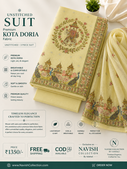 Royal Rajwadi Peacock Collection – Premium Kota Doria Printed Unstitched Suit Set