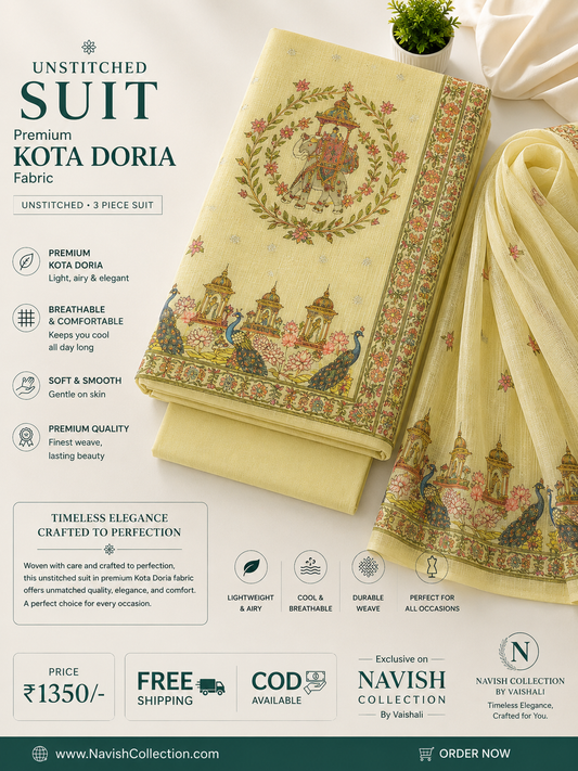 Premium Kota Doria Printed Unstitched Suit Set with Dupatta