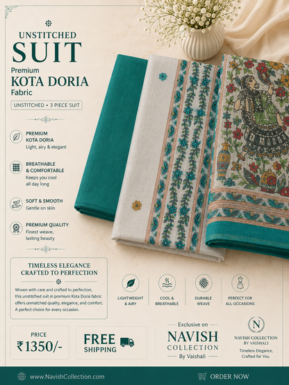 Royal Madhubani Kota Doria Unstitched 3 Piece Suit Set