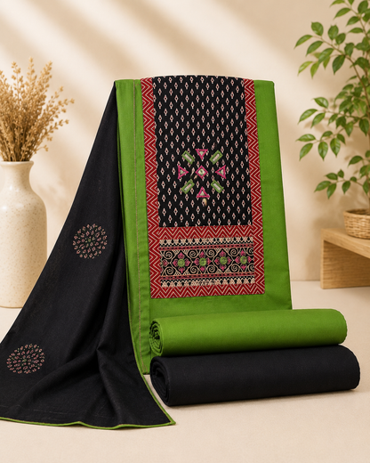 100% Cotton Mirror Work Unstitched Suit Set | Premium Cotton Dress Material with Dupatta | Available in 4 Colors