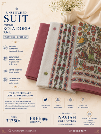 Royal Madhubani Kota Doria Unstitched 3 Piece Suit Set