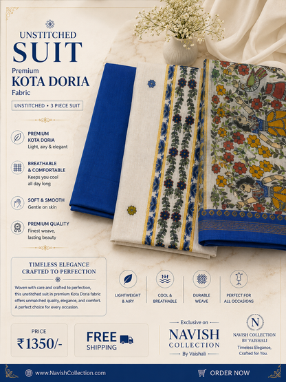 Royal Madhubani Kota Doria Unstitched 3 Piece Suit Set