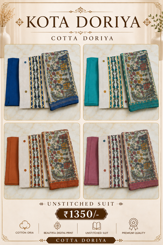 Royal Madhubani Kota Doria Unstitched 3 Piece Suit Set