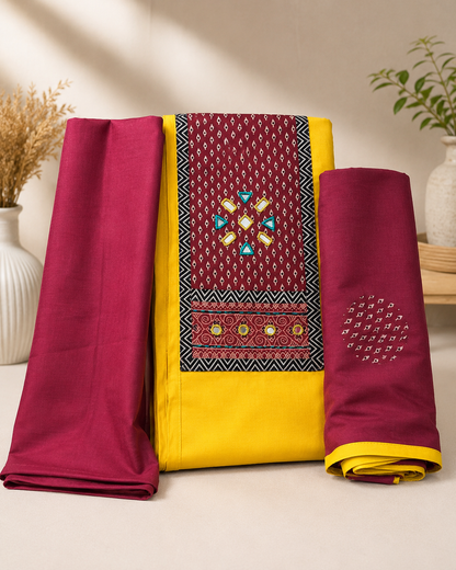 100% Cotton Mirror Work Unstitched Suit Set | Premium Cotton Dress Material with Dupatta | Available in 4 Colors